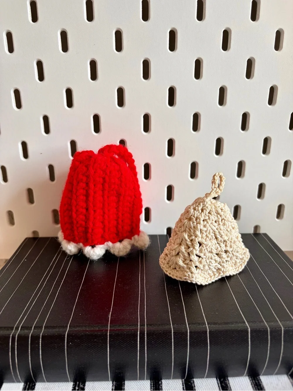 Handmade Red Bell with Cream Crocheted Bell